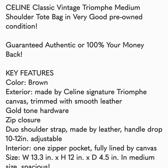 Vintage Celine Triomphe Canvas Brown Leather Medium Shoulder Tote Hand Bag Auth - Picture 13 of 13